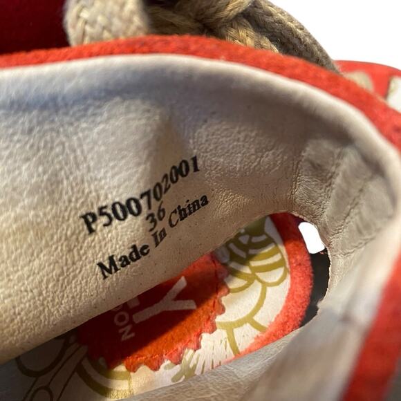 Fly London Yaba Tomato Red Suede Ankle Lace Up Wedges size 36 US 6 - Picture 8 of 9